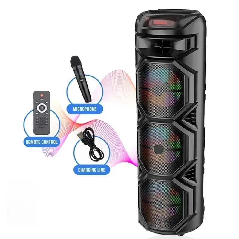8"x3 Inch Double Horn Subwoofer Super Large Outdoor Bluetooth Speakers Portable Wireless Column Bass Sound with Microphone TF FM