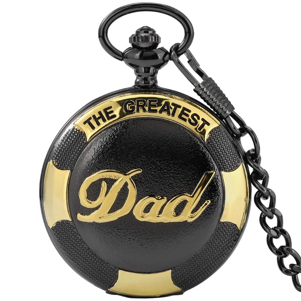 High-graded THE GREATEST DAD Blue Roman Numerals Design Waist Hook Chain Quartz Pocket Watch Father's Day Birthday Gifts for Dad