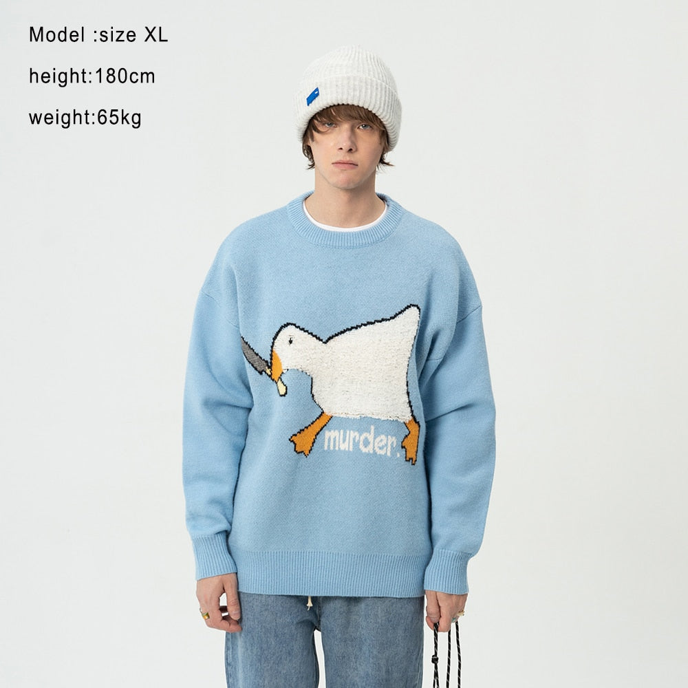 LACIBLE Streetwear Spring Autumn Sweater Men Women Goose Pattern Knitted Sweater Fashion Harajuku Cotton Casual Pullover Sweater - RY MARKET PLACE