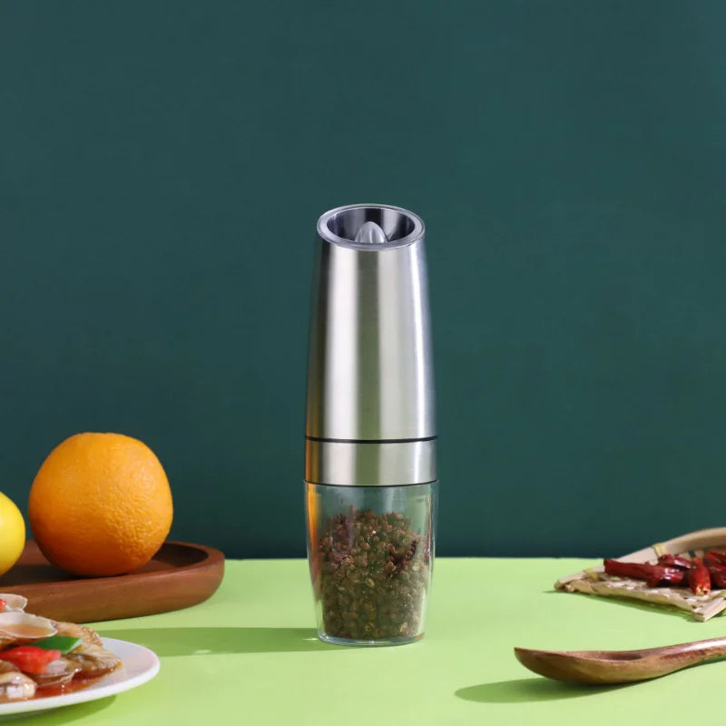 Gravity Electric Pepper and Salt Grinder Set Adjustable Coarseness Battery Powered with LED Light One Hand Automatic Operation