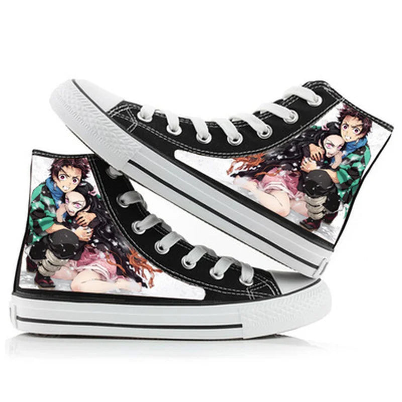 Anime Kimetsu No Yaiba Kamado Tanjirou Nezuko Cartoon Students High Help Cosplay Cos Casual Canvas Shoes