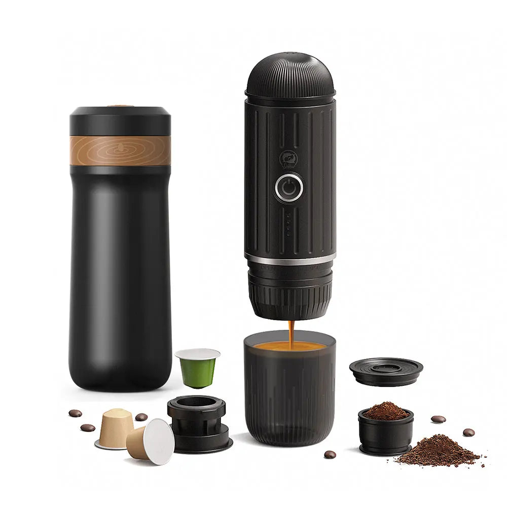 iCafilas Portable Heating Coffee Machine Wireless Electric Coffee Maker fit Nespresso Capsule Powder & French Press Pot for Car