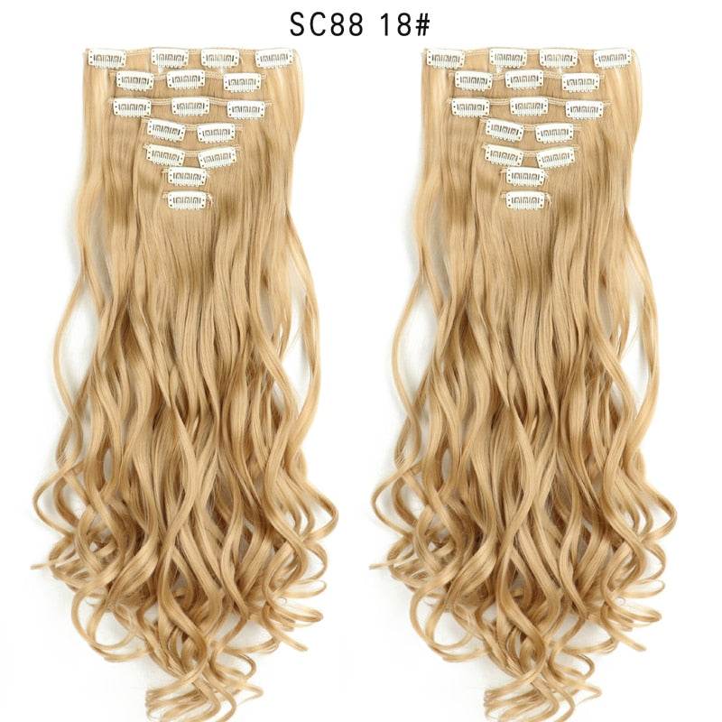 LINWAN Hair 22inch Ombre Hair Long Curly Hair Extension 16 Clips High Tempreture Synthetic Hairpiece Clip In Hair Extensions - RY MARKET PLACE