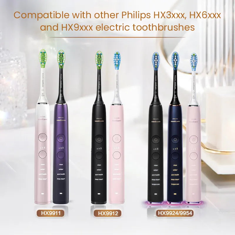 Philips HX3/HX6/HX9 Electric Toothbrushes Heads C3 Daily Clean/G3 Gun Care/W3 Teeth Whitening 3D Cutting Bristles Built-In Chip