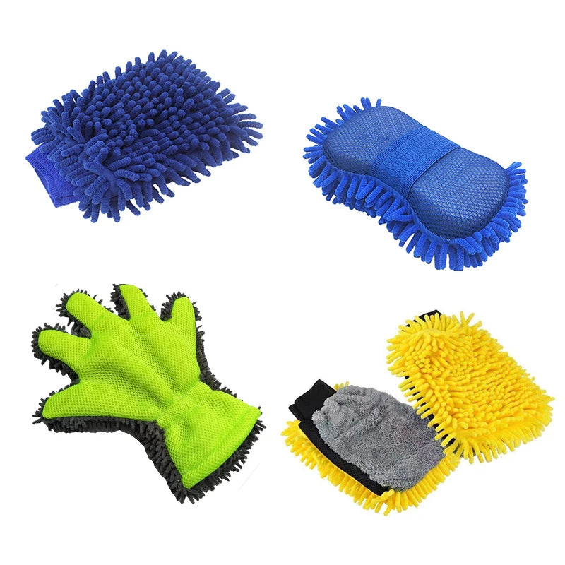 Chenille Car Wash Gloves Microfiber Wipe Car Sponge Scratch Free Car Wash Cleaning Coral Velvet Double-Sided Car Cleaning Tool