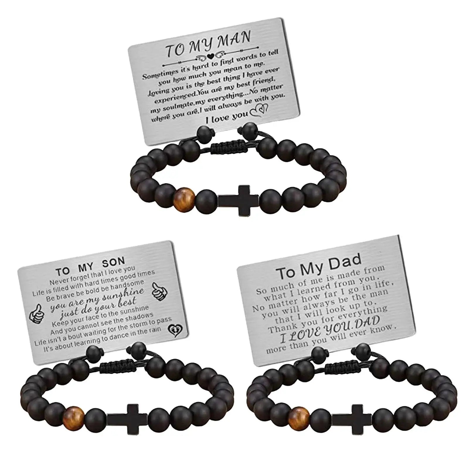 Mens Bead Bracelet with Engraved Card Strand Stone Beads Bracelet for Father Valentine's Day Birthday Father's Day Graduation