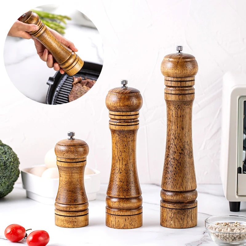 5/8/10 Inch Salt and Pepper Mills Solid Wood Spice Grain Grinder with Adjustable Ceramic Grinding Core Kitchen Tools Mills