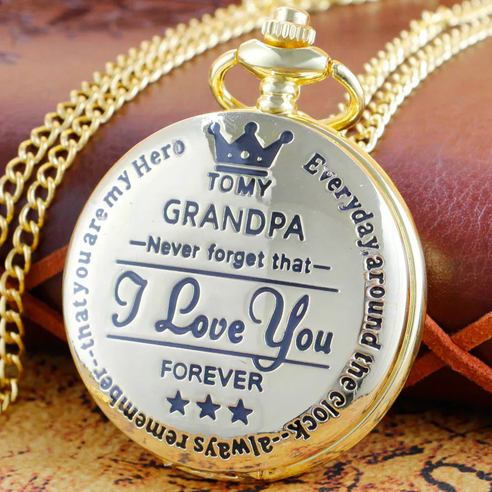 Exquisite Luxury Gold Pocket Watches Vintage Antique Necklace Quartz Pocket FOB Watch Birthday Father's Day Gift for Grandpa