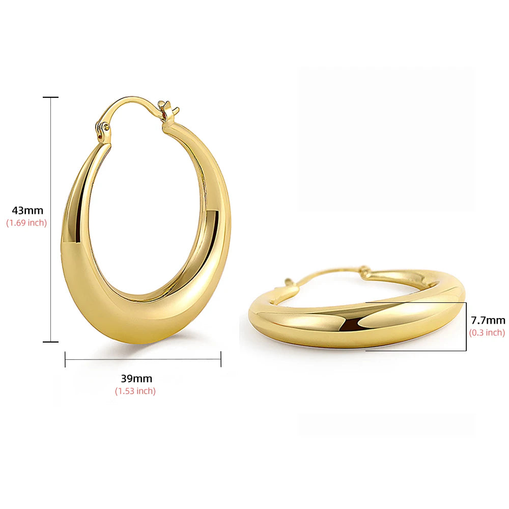 2023 New 18K Gold Plated Smooth Metal Chunky Hoop Earrings Retro Thick Huggie Earring for Women Round Circle Statement Jewelry