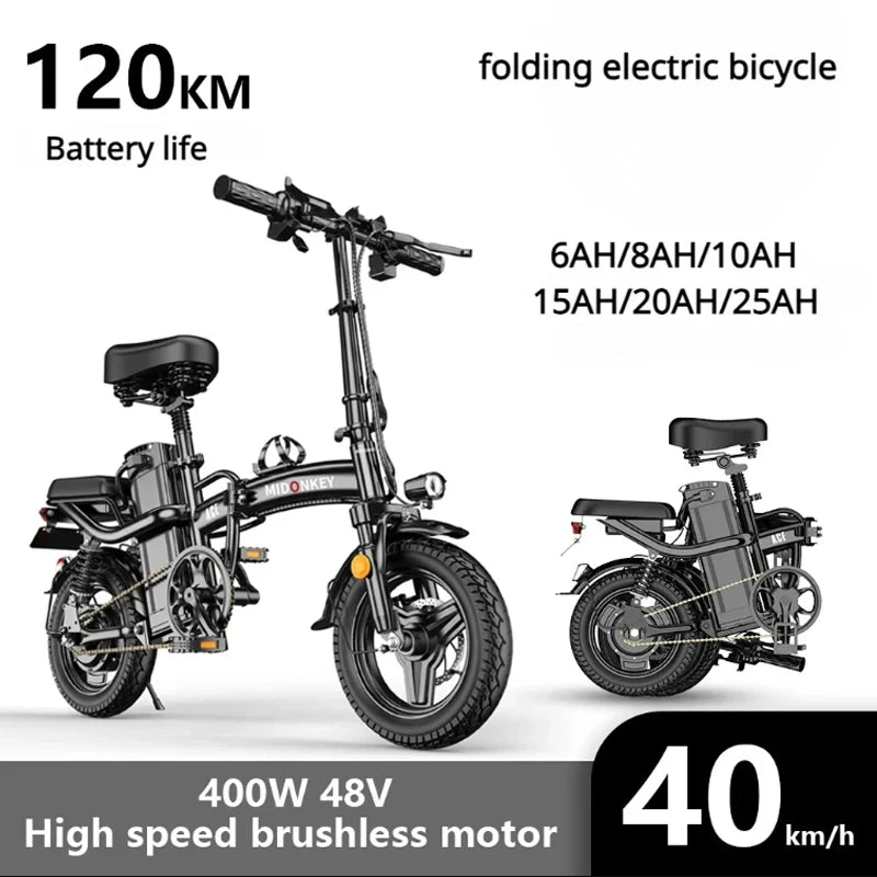 EU stock Folding Electric Bike 400W 48V25AH Lithium Battery City travel Electric Bicycle 14 Inch tire speed 40KM/H aldult EBike