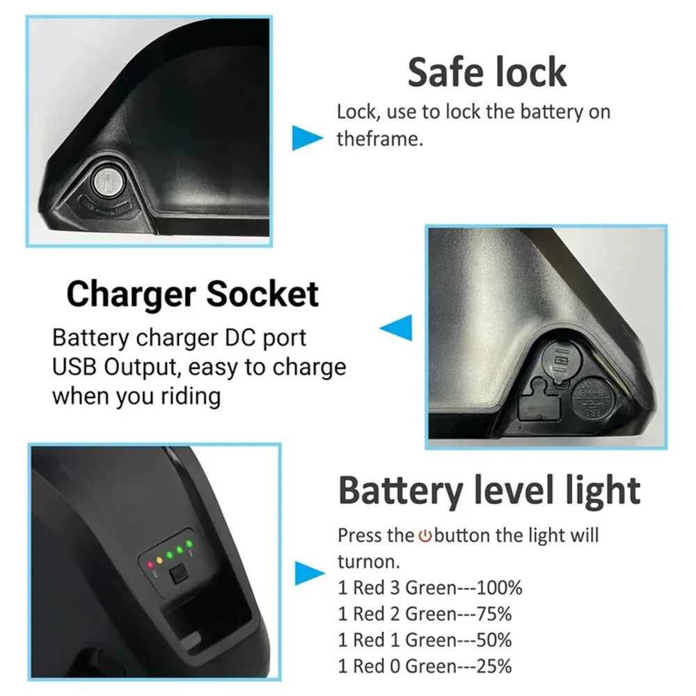 36V 48V 52V Hailong Ebike Battery with Charger Full Capacity 10Ah 15Ah 20Ah Powerful 18650 Lithium Battery Pack Free Shipping