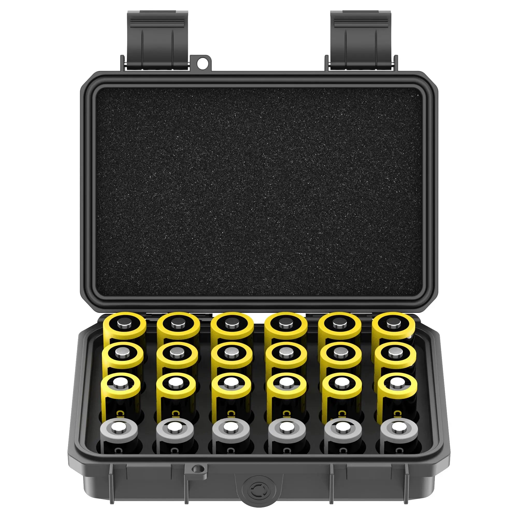 24 Slots CR2 CR123 CR123A Lithium Battery Organizer Case IP67 Waterproof Hard Case for CR17345/CR16340/CR18350/CR15270(CR2)