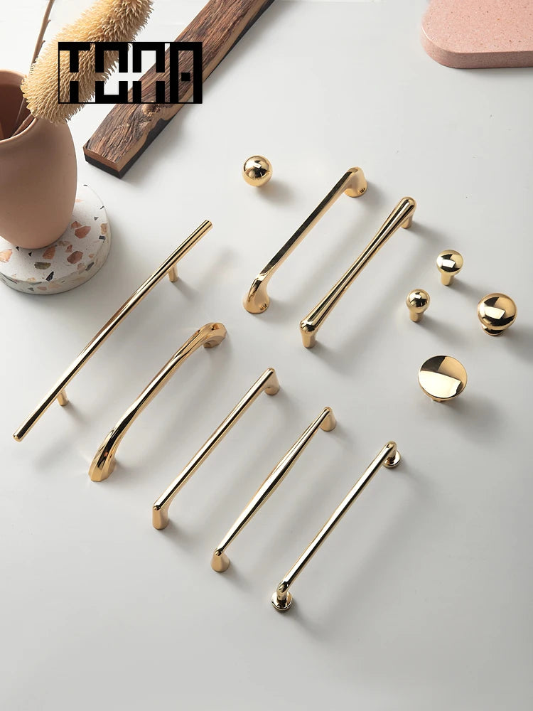 Modern Polished Gold Cabinet Handle&Knobs Drawer Pulls Cupboard  Handles Furniture Hardware for Dresser Kitchen Furniture Pulls