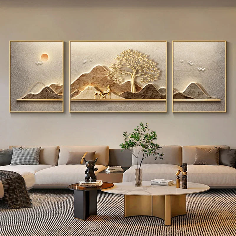 Modern Luxury Living Room Decoration Painting Wealth Tree Landscape Painting Wall Art Decoration Home Decor Frameless 3 Pcs/set