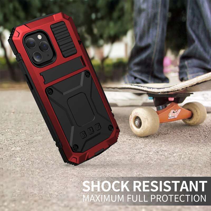 Full-Body Rugged Armor Shockproof Protective Case for iPhone 14 Plus 13 12 11 14 Pro Max Mini Kickstand Aluminum Metal Cover - RY MARKET PLACE