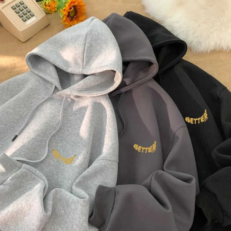 Letter Print Fashion Hoodies Autumn Winter New Unisex Hooded Sweatshirts Korean Streetwear Casual Loose Pullovers