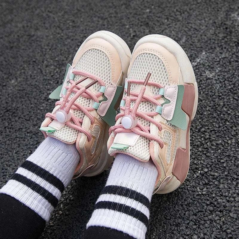 2023 Spring Children Girl Pink Shoes Autumn Mesh Breathable Kids Sneakers for 5-18 Yrs Boy Lightweight Running Shoe Walking Soft