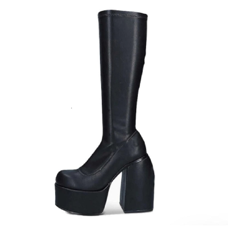 Boots For Woman Knee Shoes On Platform Gothic High Heels Punk Style New Rock Autumn Winter Chunky Pumps Plus Size Women Clothing - RY MARKET PLACE