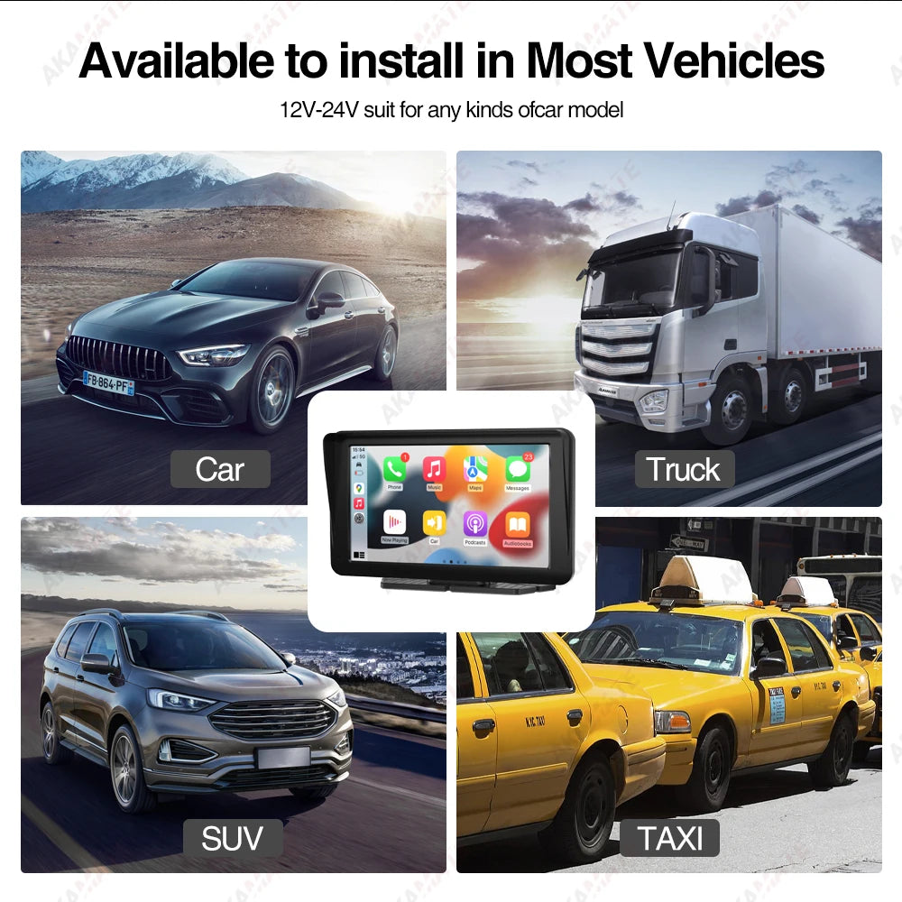 AKAMATE Universal Car Radio Monitor CarPlay Android Auto Multimedia Player Bluetooth WiFi AUX TF Card IPS Screen 7inch 2din