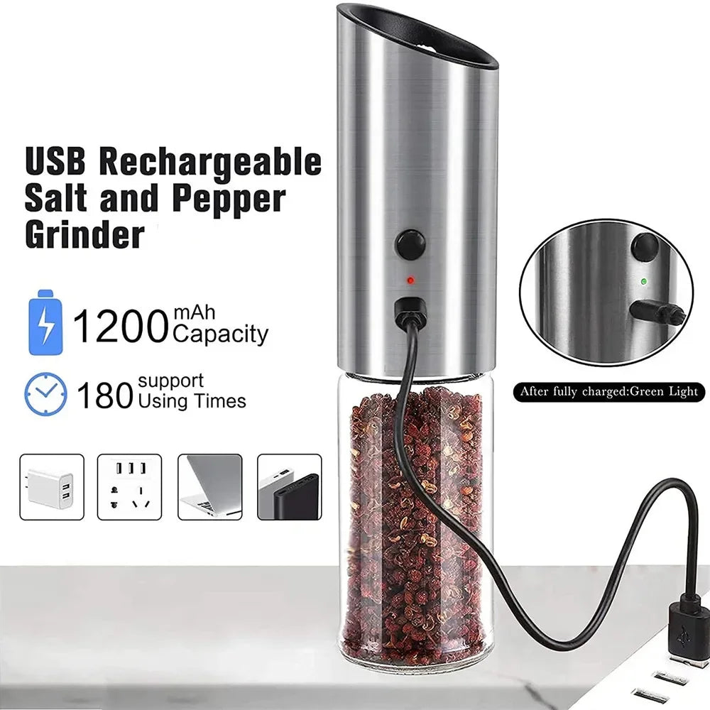 ANYOHOE USB Rechargeable Electric Gravity Salt and Pepper Grinder with Adjustable Coarseness Automatic Pepper and Salt Mill