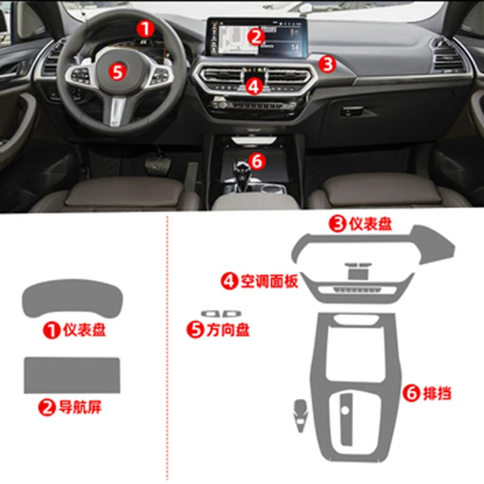 Anti-scratch Car Door Center Console Media Dashboard Navigation TPU Protector Film For BMW X3 X4 2022-2024 Car Accessories