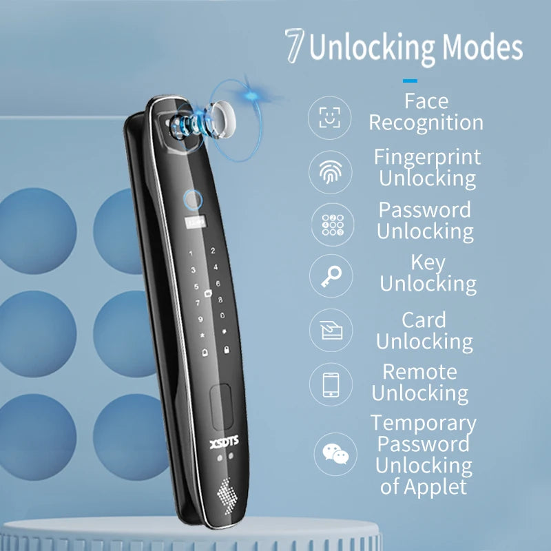 3D Face Smart Door Lock Security Camera Monitor Intelligent Fingerprint Password Biometric Electronic Key Unlock