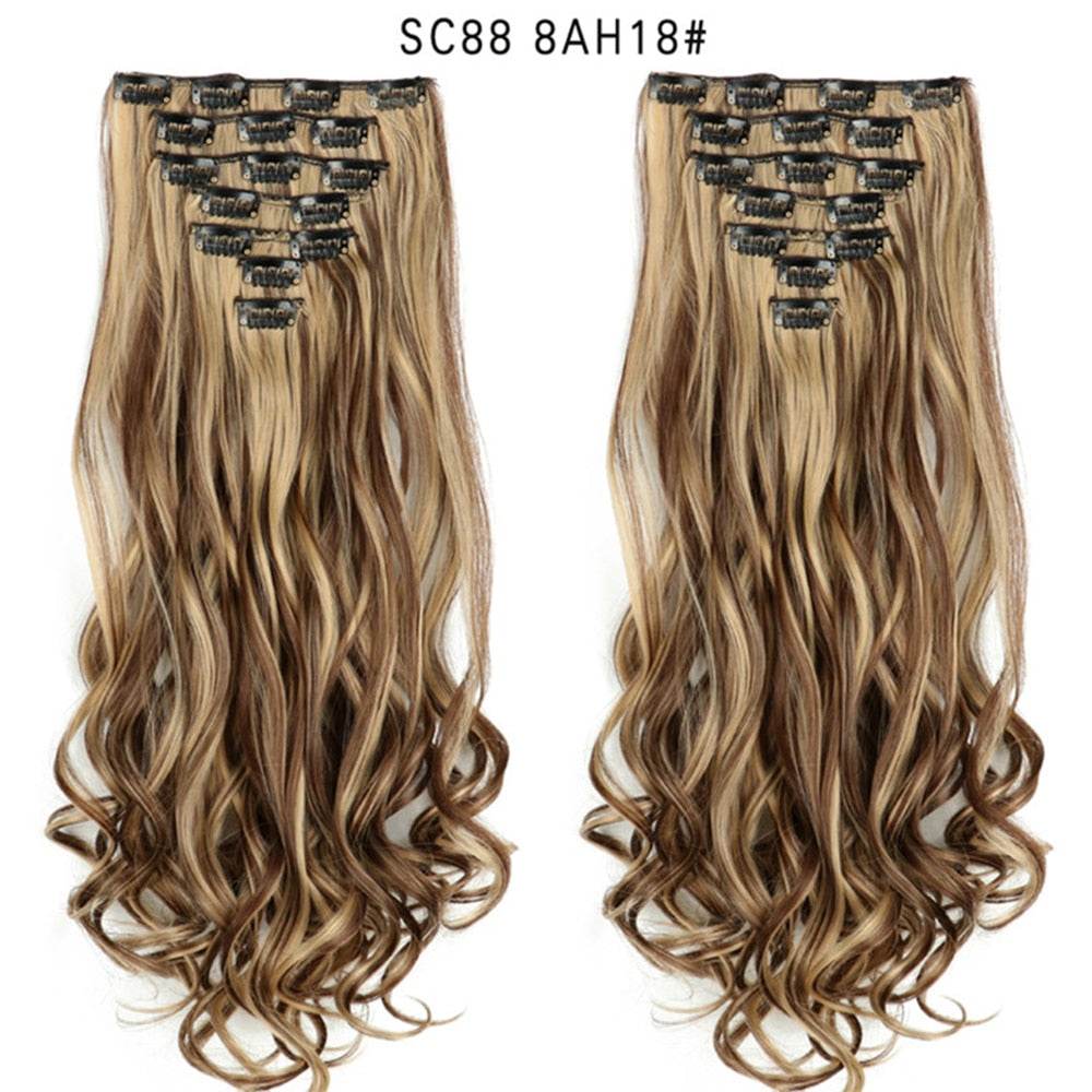 LINWAN Hair 22inch Ombre Hair Long Curly Hair Extension 16 Clips High Tempreture Synthetic Hairpiece Clip In Hair Extensions - RY MARKET PLACE