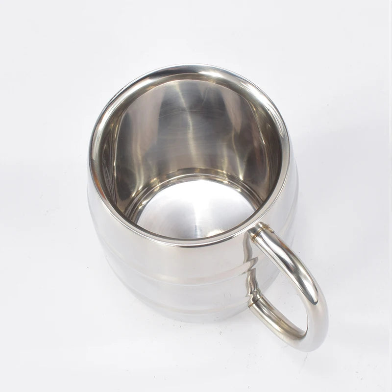 500/450ml Double Stainless Steel Beer Cup Outdoor Camping Western Coffee Cup With Handle Insulated Portable Water Cup Mugs