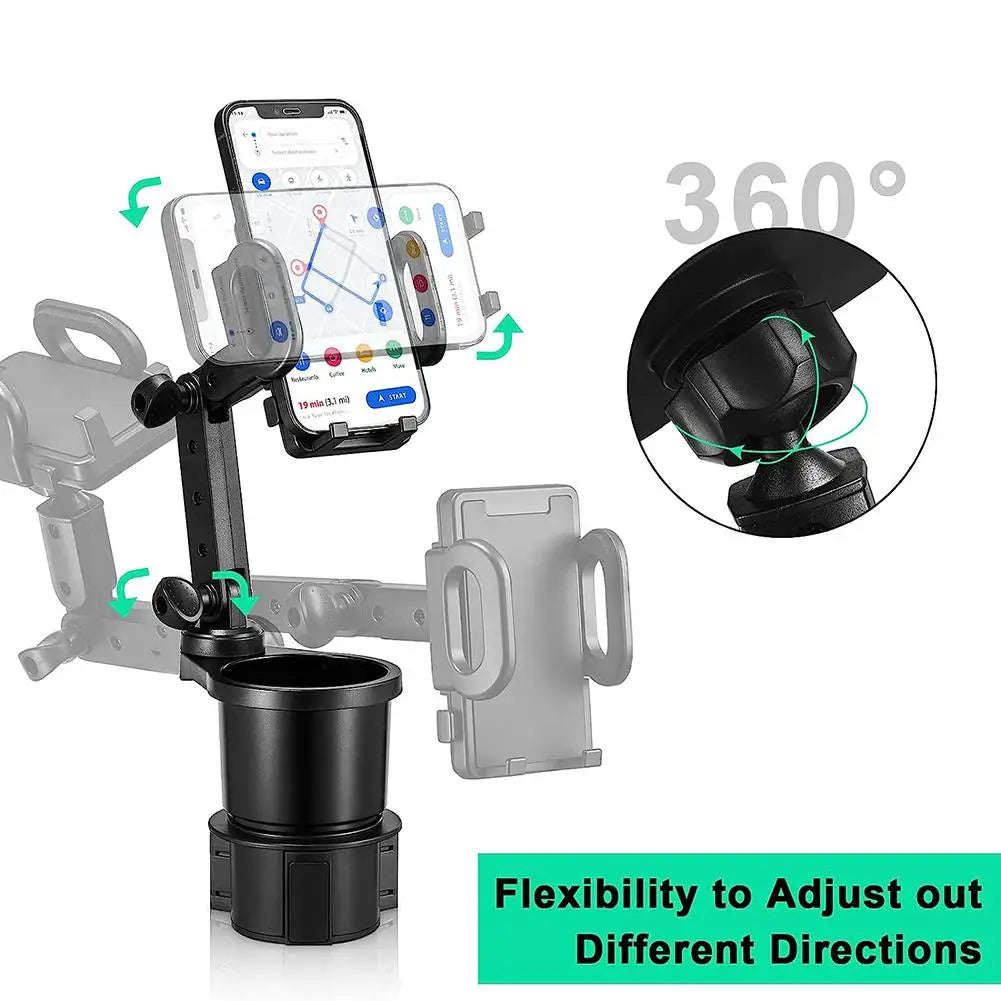 Car Cup Holder Expander With Cell Phone Mount 360° Rotation Cup Holder