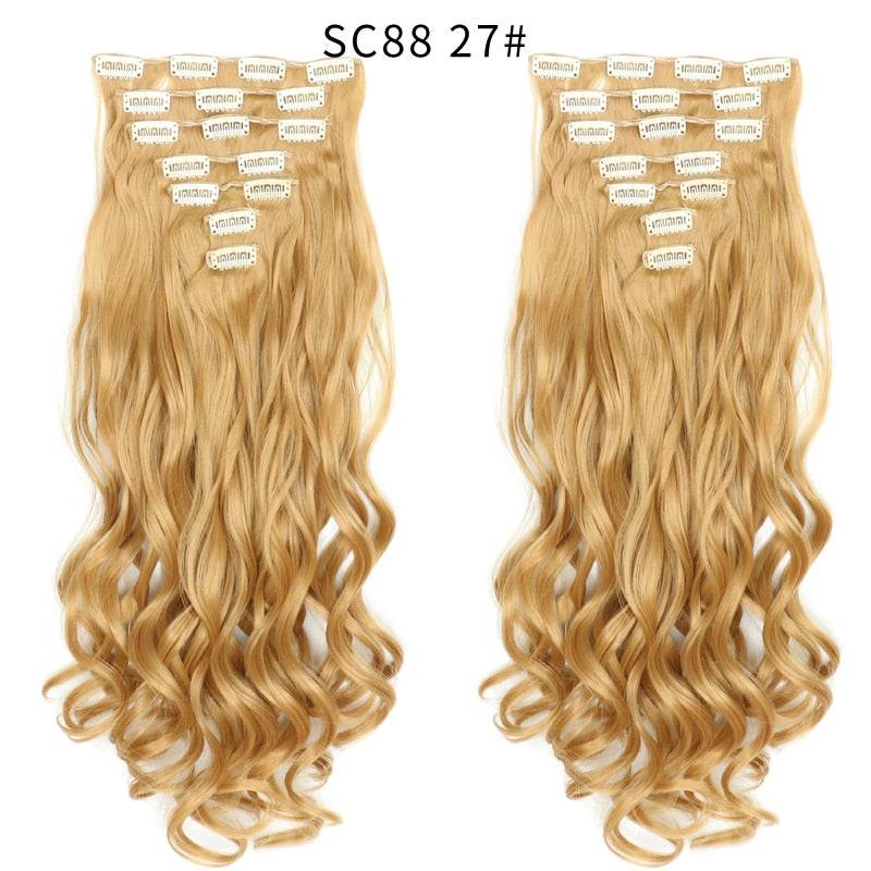 LINWAN Hair 22inch Ombre Hair Long Curly Hair Extension 16 Clips High Tempreture Synthetic Hairpiece Clip In Hair Extensions - RY MARKET PLACE