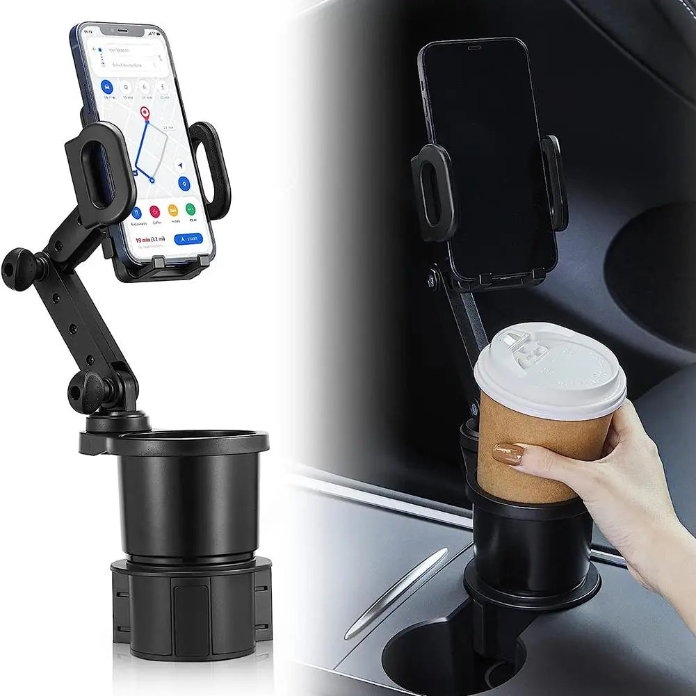 Car Cup Holder Expander With Cell Phone Mount 360° Rotation Cup Holder