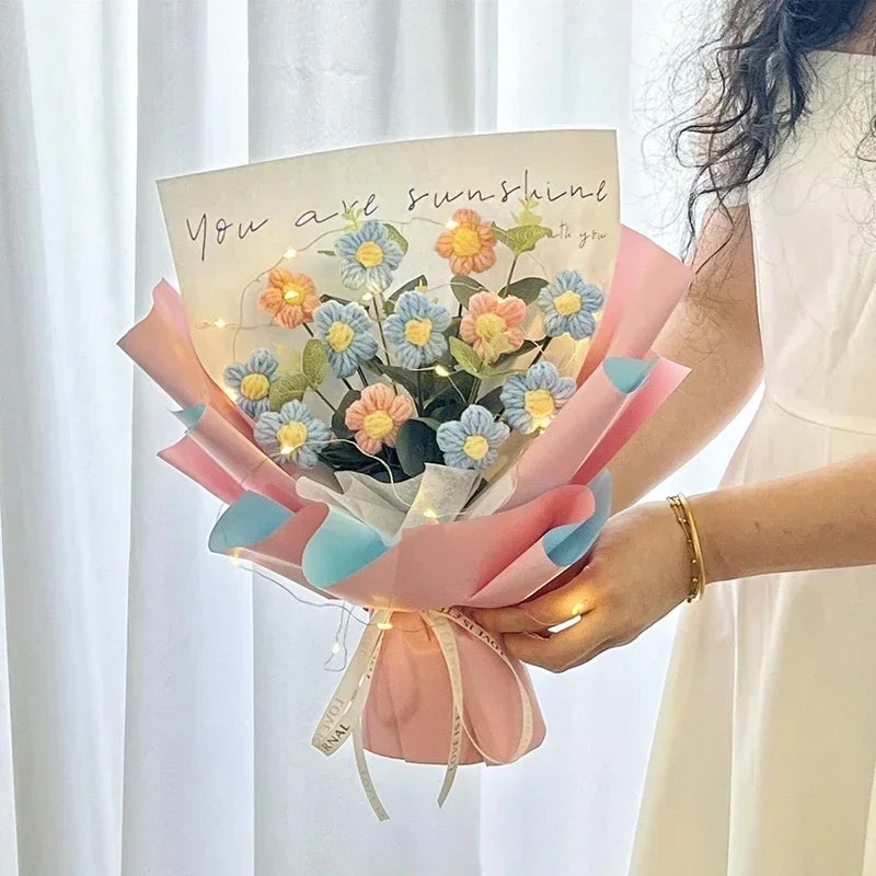 Mother's Day Gifts Colorful Crochet Flowers Bouquet Ins Artificial Flowers Wedding Party Decor Hand Woven Flowers 꽃다발