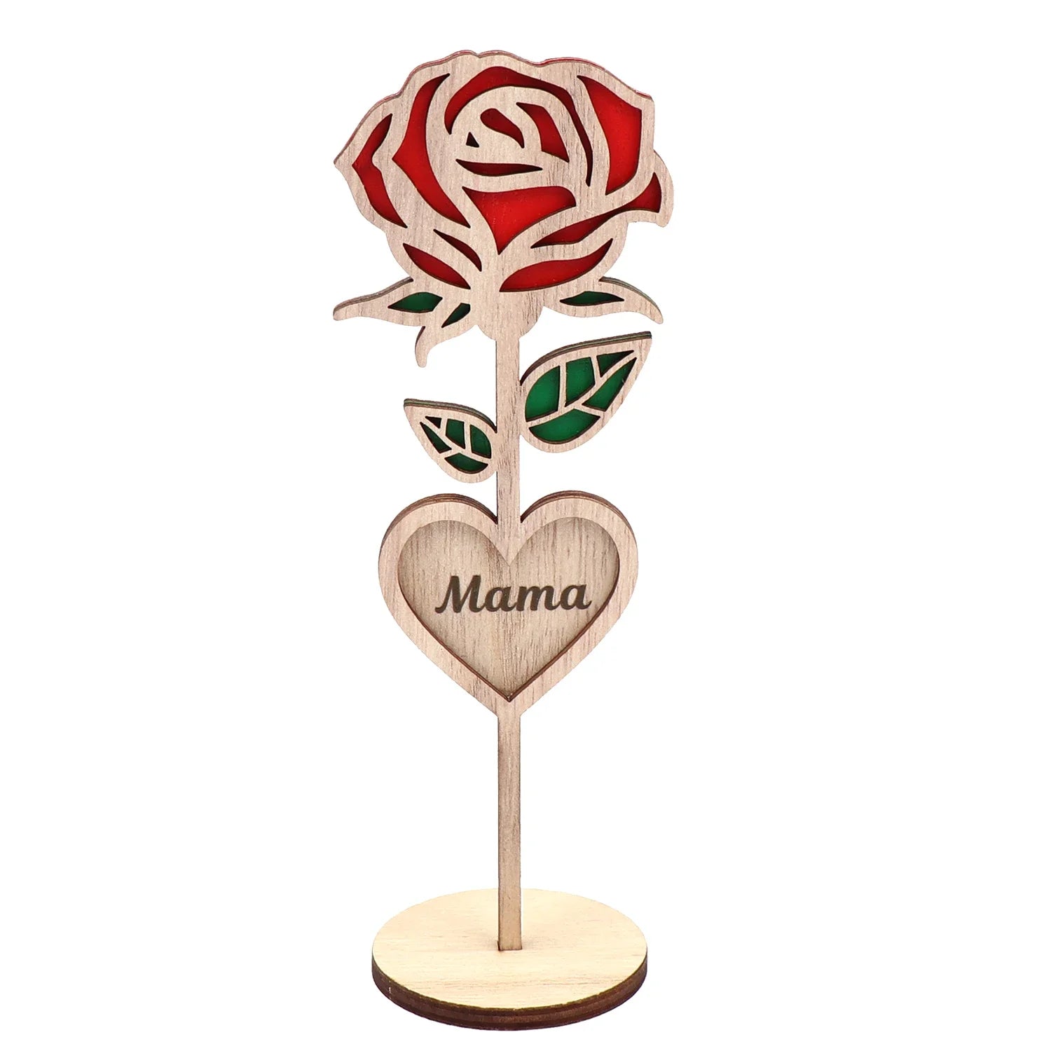 1pcs-Mother's Day Roses Laser Cut Art Wood Flower Heart Mama Love Gift