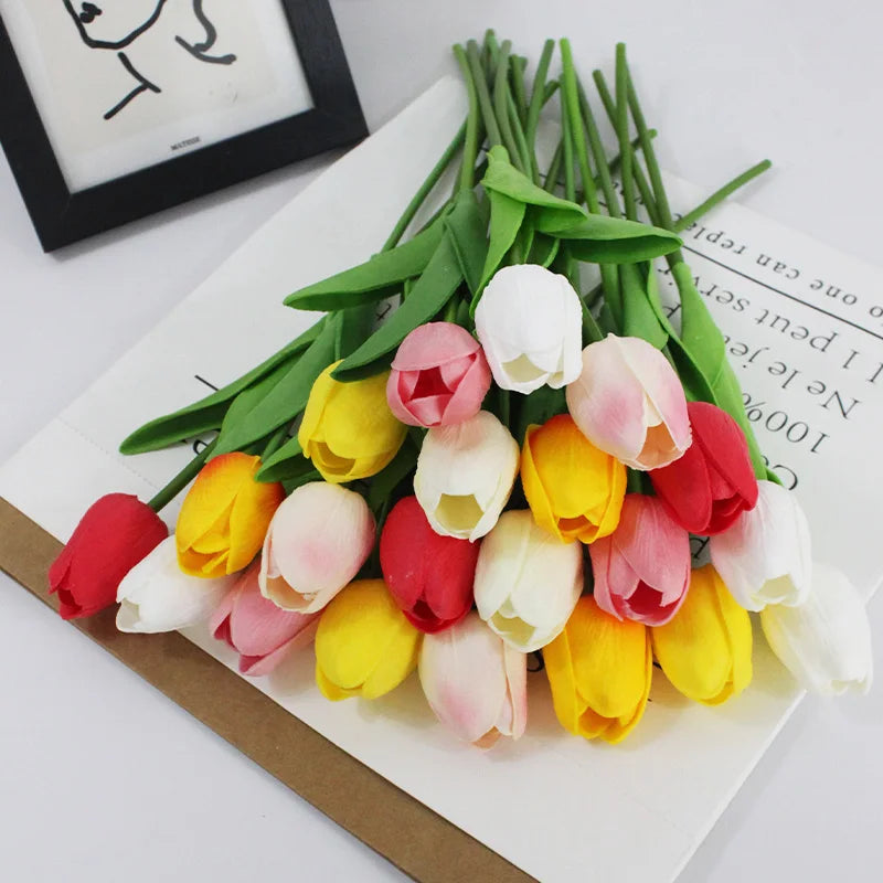 20PCS Artificial Tulips Flowers PE Foam Fake Flower Tulip for Mother's Day Valentines Wedding Garden Decor Home Party Decoration