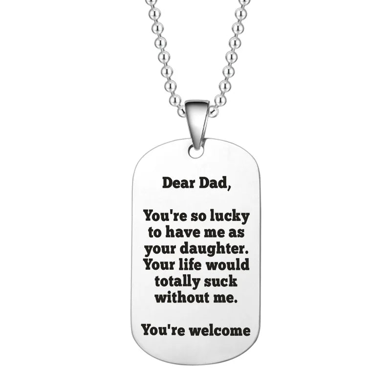 Daddy You Are My Favourite Super Hero Metal Tag Necklace For Dad Men Inspirational Stainless Steel Necklace Father's Day Gift