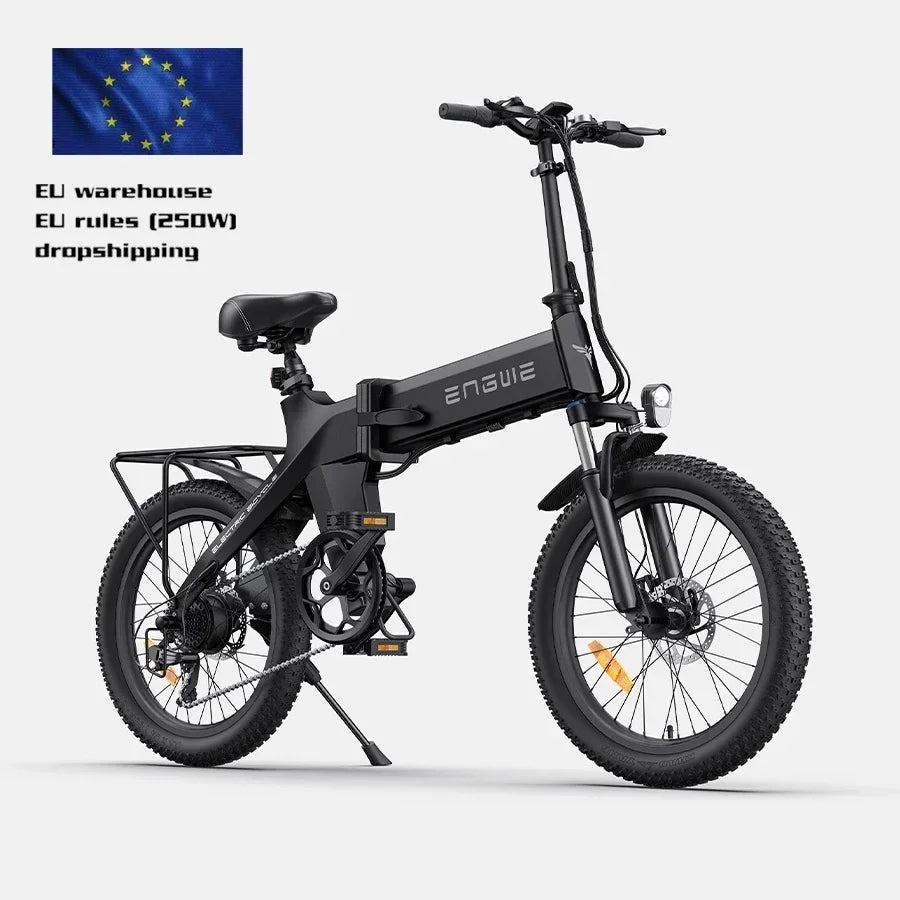 BLACK ENGWE C20 PRO Adult Electric Bike 36V 19.2AH City Bike Motor 250W Powerful Motor 25KM/H electric Bicycle 20*3.0inch ebike