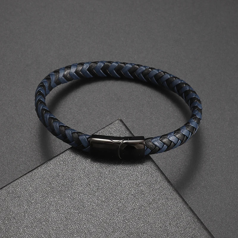 Classic Men's Single Layer Hand Woven Two Tone Twist Bracelet Boyfriend Casual Vacation Wrist Jewelry Father's Day Gift