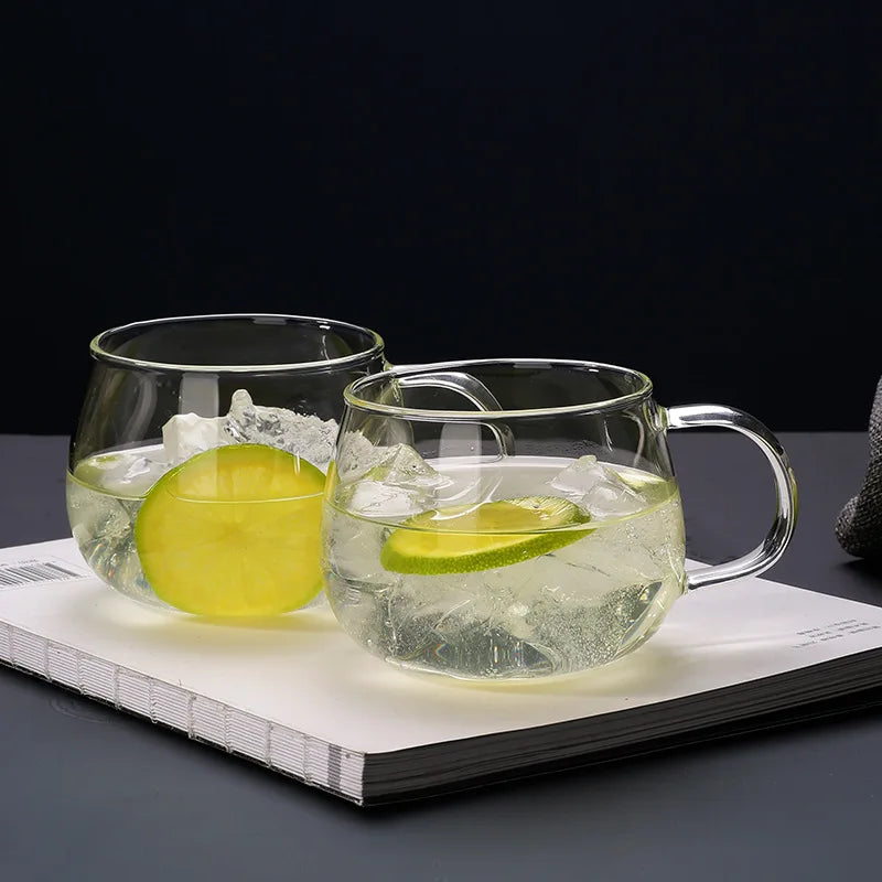 350ml Letter Printed Transparent Creative Glass Coffee Tea Mug Drinks Dessert Breakfast Milk Cup Glass Mugs Handle Drinkware