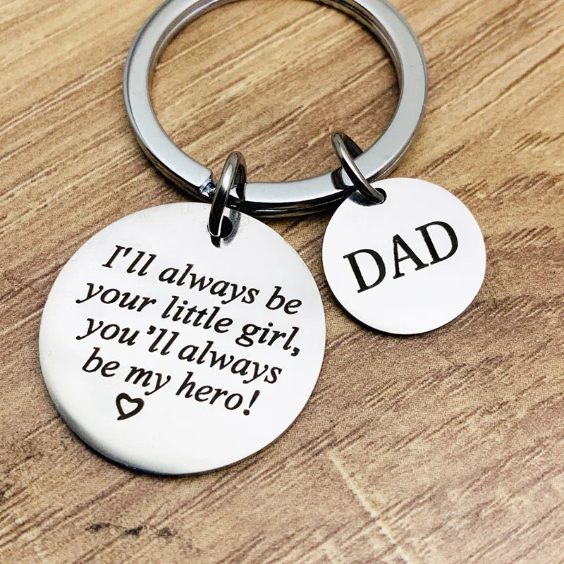 Daughter Gifts for Father's Day Stainless Steel Lettering Pendant Dad You'll Always Be My Hero Keychain Trendy Charm Jewelry