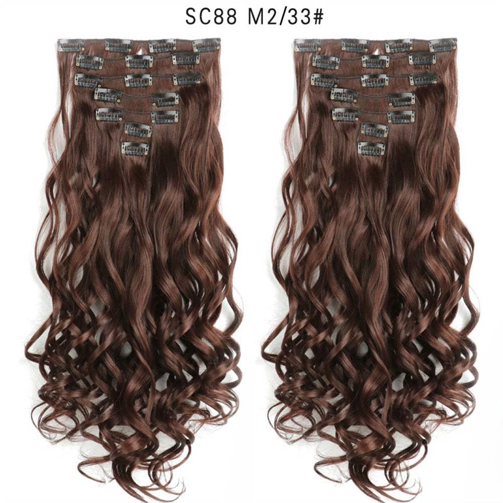 LINWAN Hair 22inch Ombre Hair Long Curly Hair Extension 16 Clips High Tempreture Synthetic Hairpiece Clip In Hair Extensions - RY MARKET PLACE