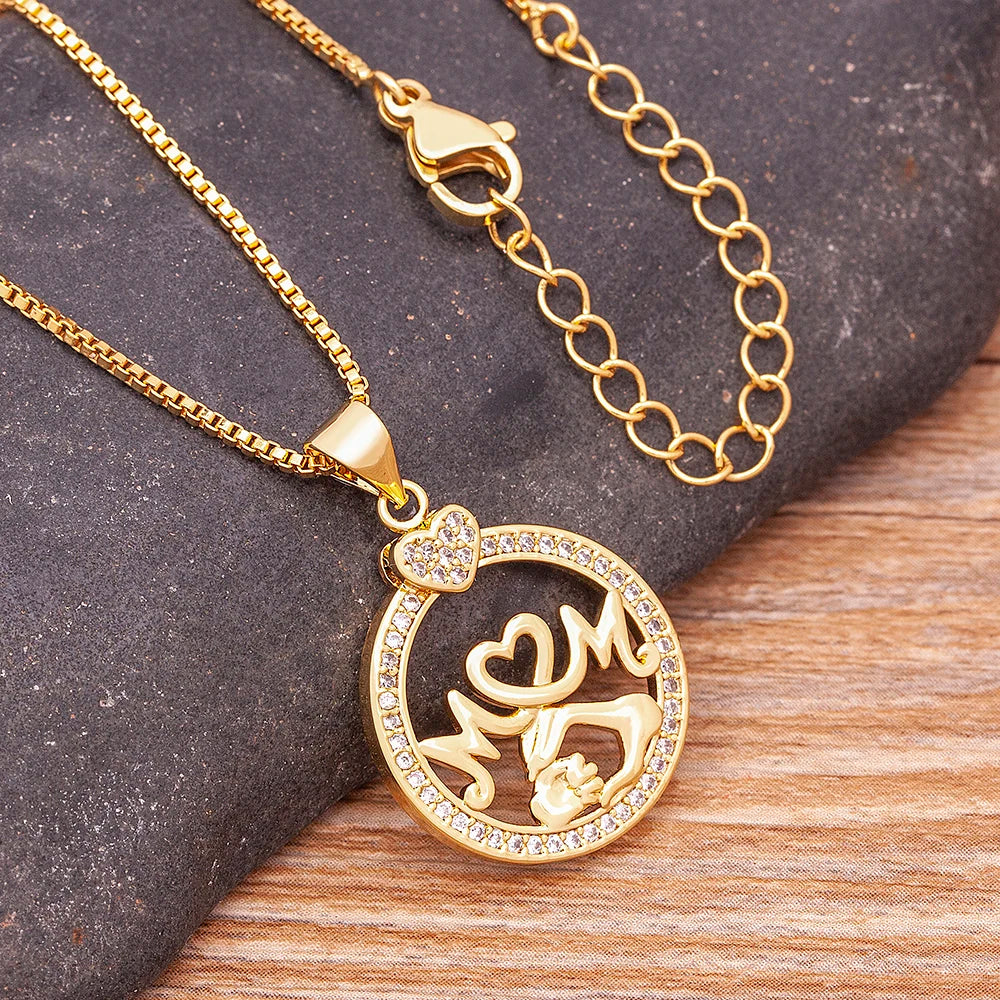 Nidin Classic Fashion Exquisite Mother's Day Gold Color Necklace Mom Letter Love Charms Pendant Chain Neck  Anniversary Jewelry