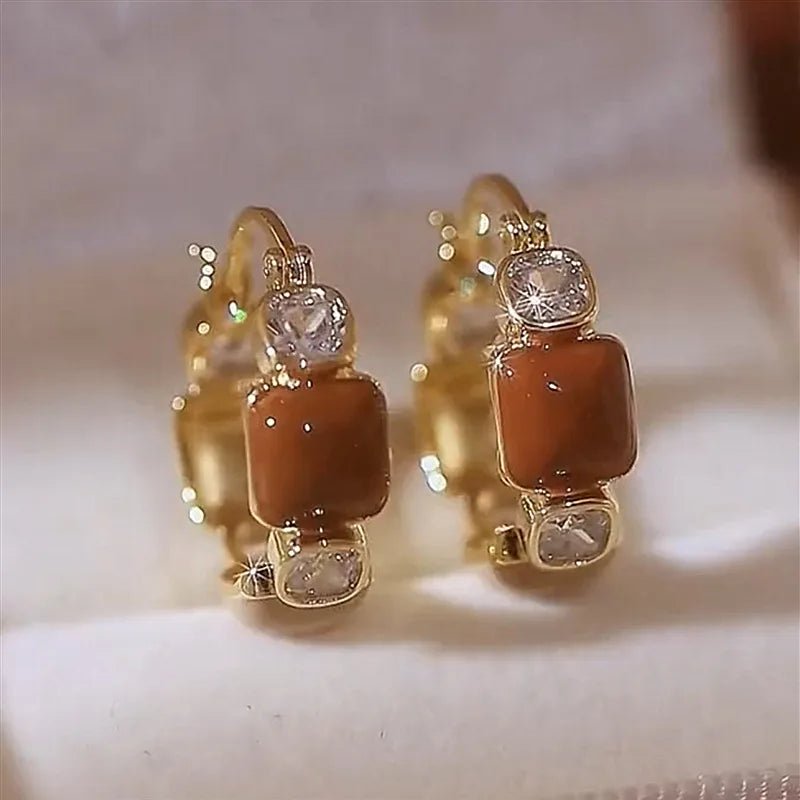 Exquisite Brown Zircon Unique Design Earrings for Women Fashionable Personalized Daily Accessories Party Jewelry Birthday Gifts