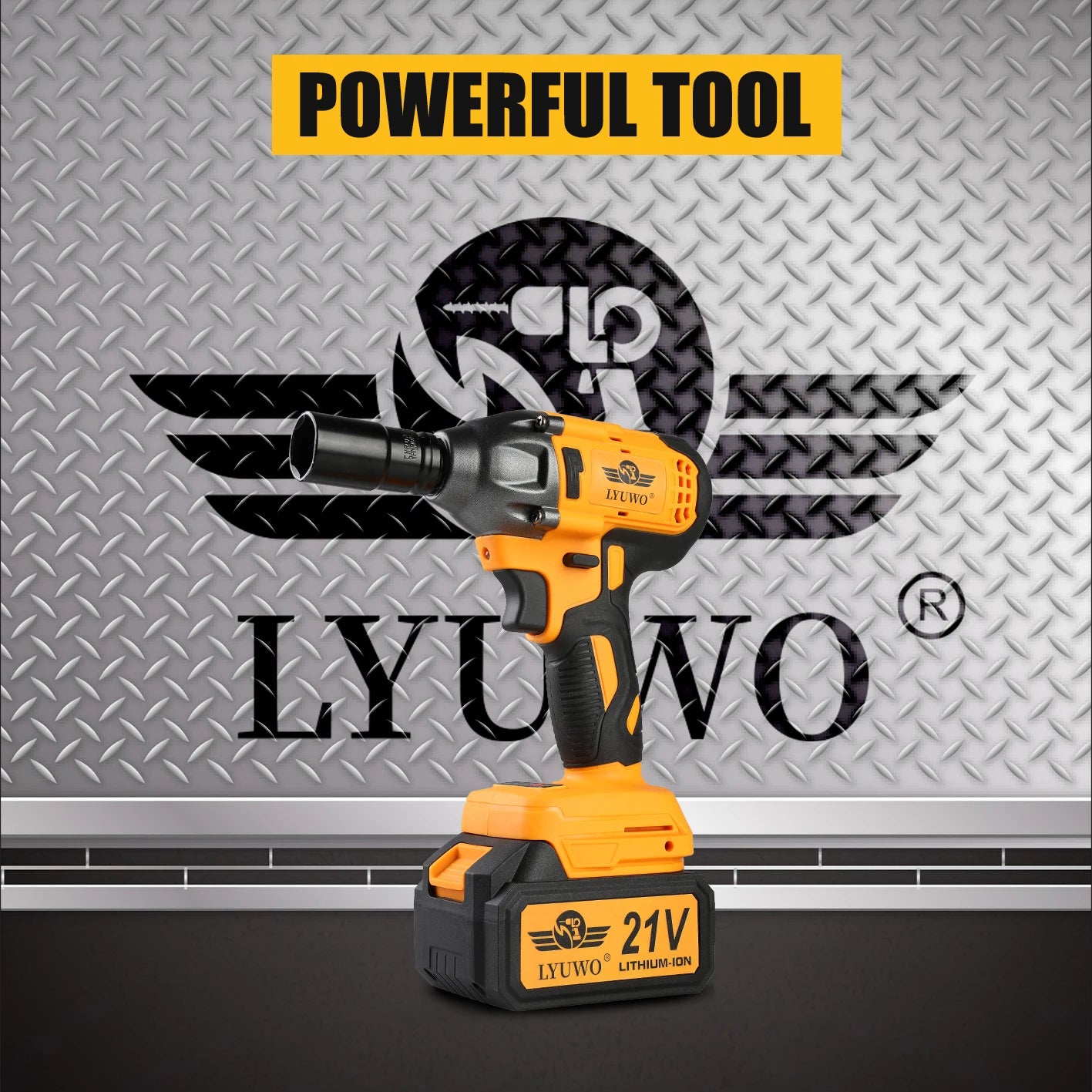 LYUWO Electric Wrench 350NM Brushless Electric Wrench High Torque Air Cannon Heavy Duty Automobile Repair High Power Impact Plat