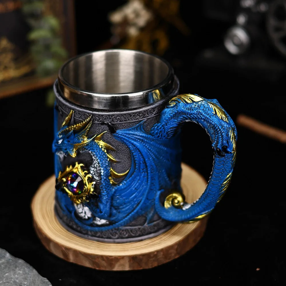 Creative Gothic Legendary Dragon Beer Stein Resin Hand Painted Stainless Steel Drinkware Coffee Cup Mug Friends Gift