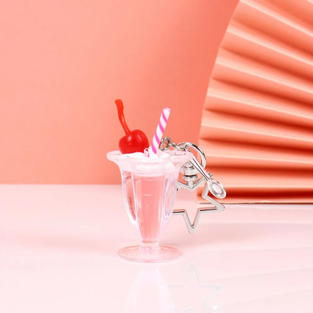 Cute Ice Cream Star Keychain for Phone Case Simulated Food Fruit Dessert Cake Cup Key Chain Bag Pendant Gift for Women Girls