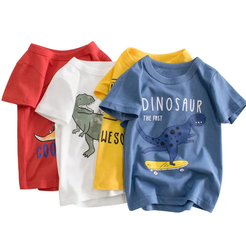 2-9 Years T Shirt Cartoon Animals Baby Kids Boys Girls Children Cotton Short Sleeves Summer Clothing Dinosaur Printing KF917