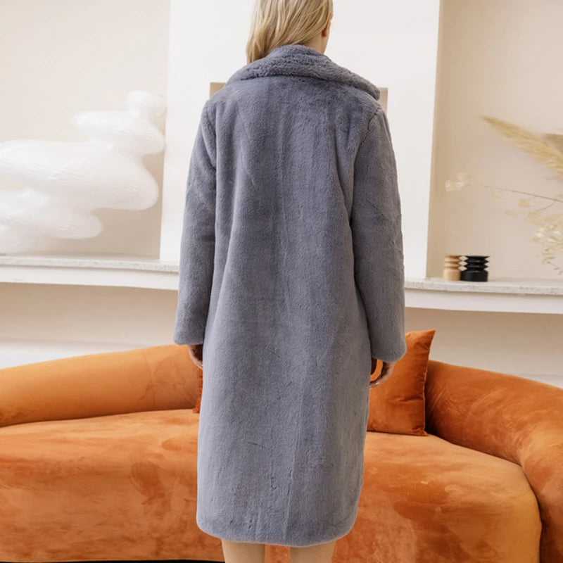 2023 New Female Winter Plush Thick Warm Loose Women Faux Rabbit Fur Coat Loose Lapel Fur Coat