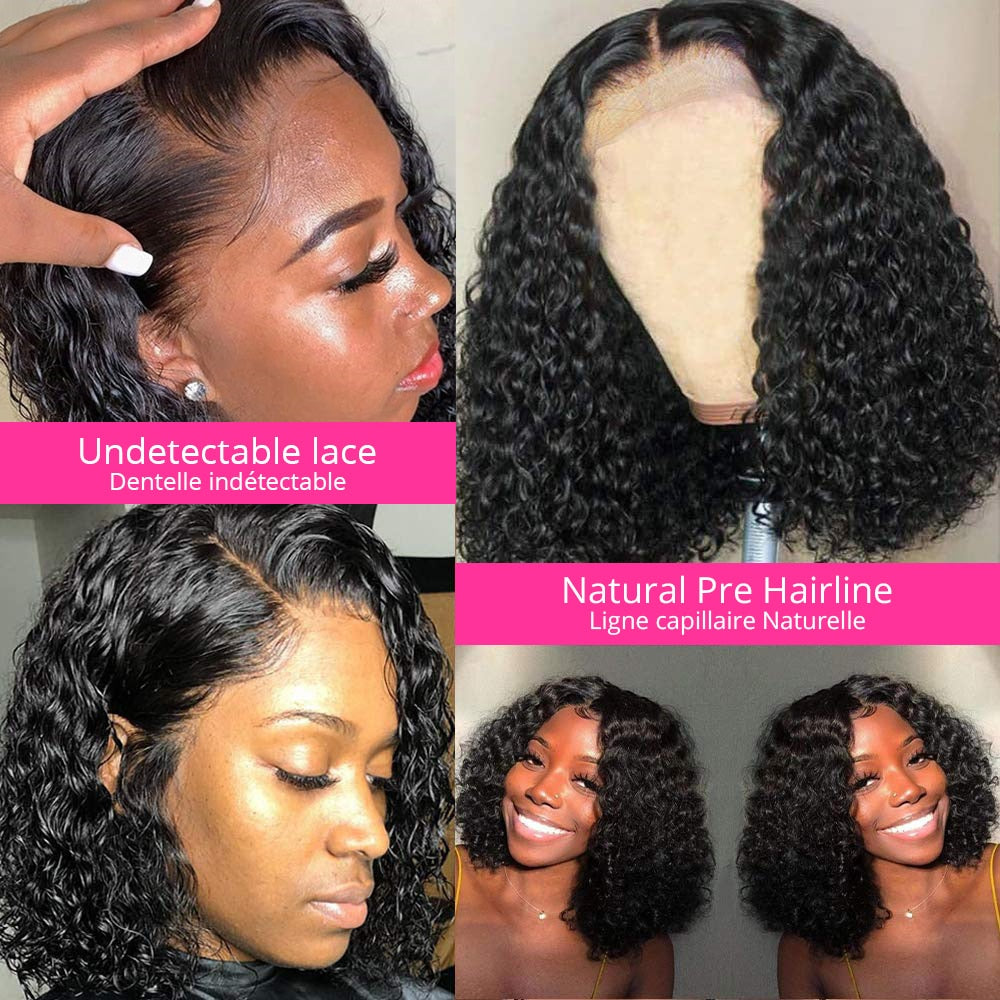 12A Short Bob Wig Deep Wave Human Hair Wigs Water Wave Frontal Wig Remy Hair Jerry Curly Bob Lace Front Wig Transparent Wigs - RY MARKET PLACE