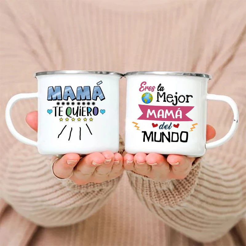 Mother's Day Enamel Mugs Mom I Love You Print Coffee Mug Cute and Stylish Enamel Coffee Mugs for Mom Drink Wine Juice Tea Cup