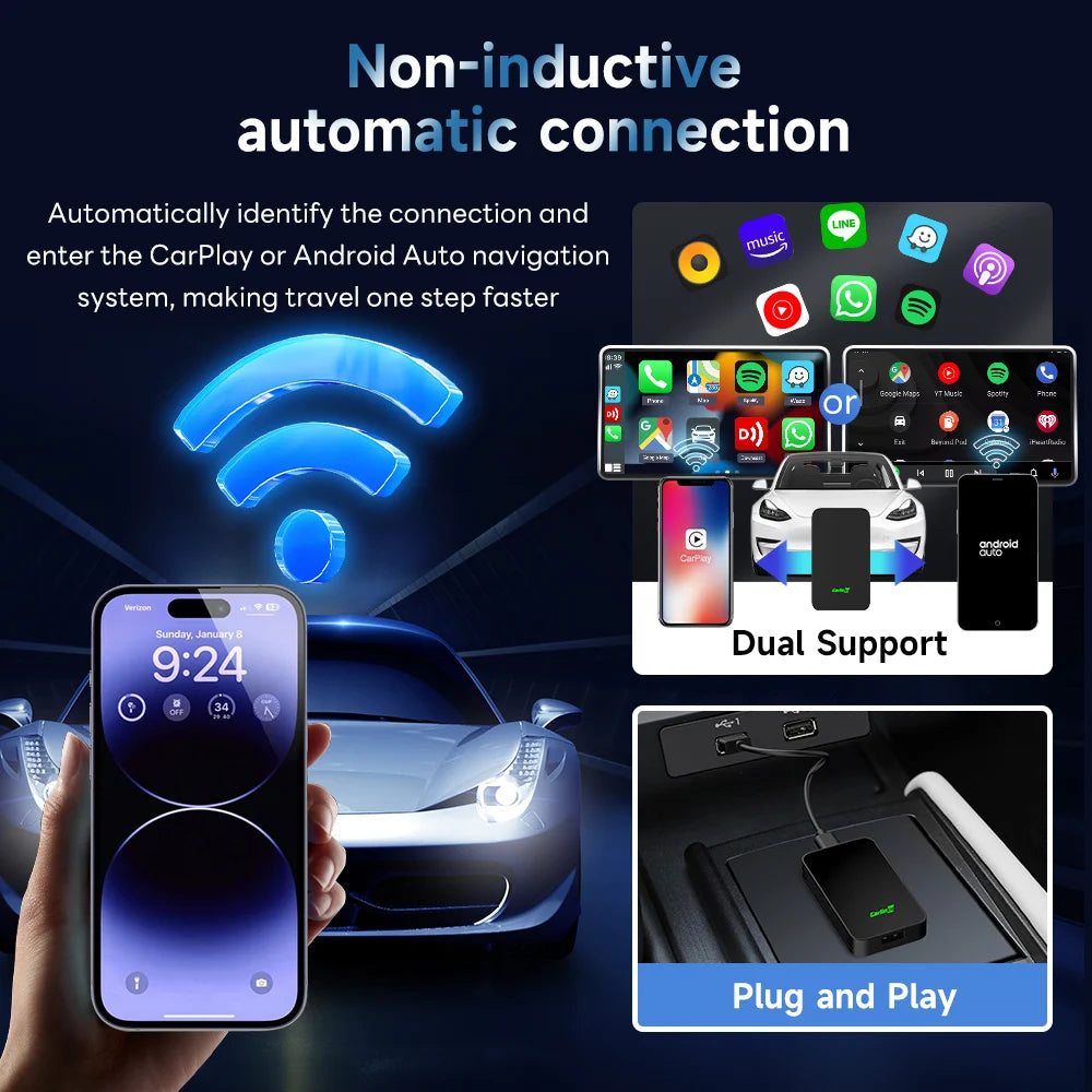 CarlinKit 5.0 Wired to Wireless Android Auto Box Wireless CarPlay Adapter Smart Car Ai Box WiFi Bluetooth Auto Connect Plug&Play